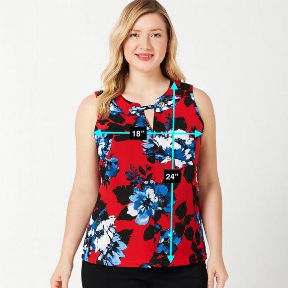 Tommy Hilfiger Red Black Blue Floral Blouse Top Women's Size Medium - Picture 2 of 6